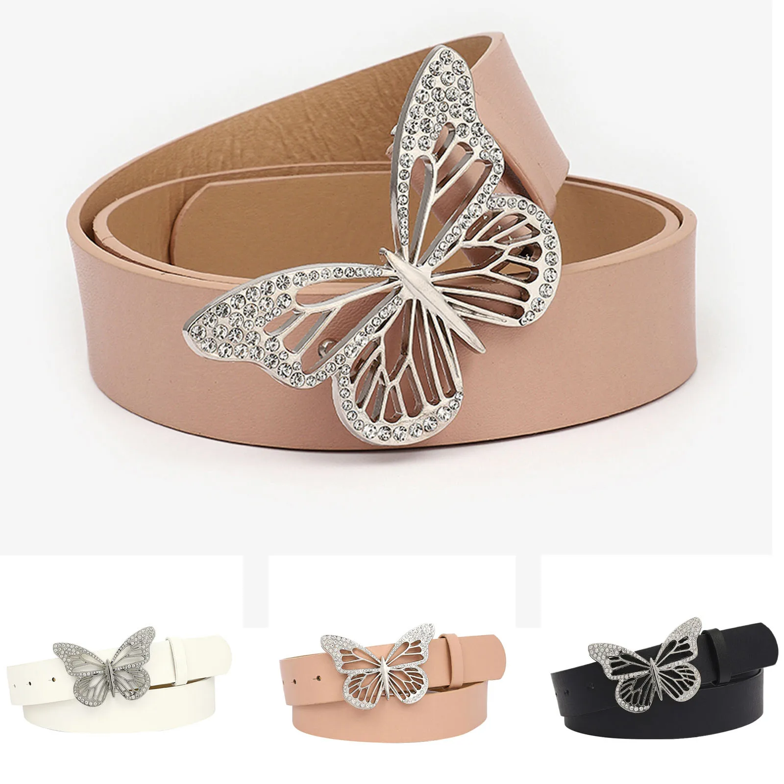 Korean Butterfly Buckle Belts For Women Luxury Designer Brand Pu Leather Belt Fashion Wild Solid Waistband Dress Belt For Jeans