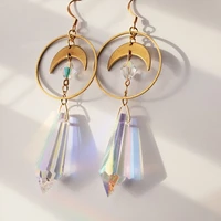 sacred moon earrings stained glass crystal jewelry sun catcher earrings crescent moon earrings boho style goddess jewelry