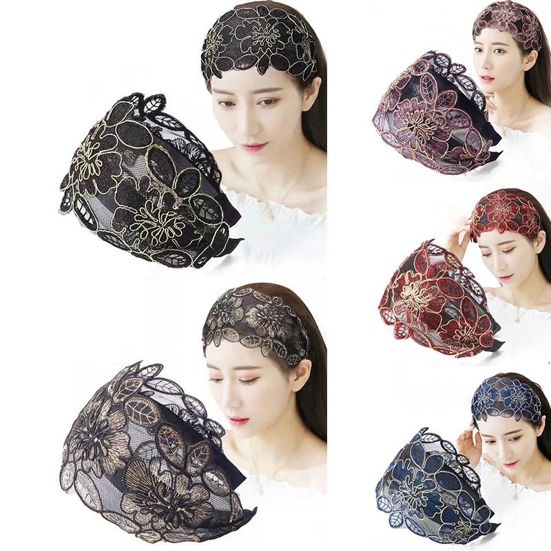 

1PC Wide Hook Flower Hair Hoop Head Band For Women Headwear Lace Flowers Headband Hairband Girls Hair Accessories