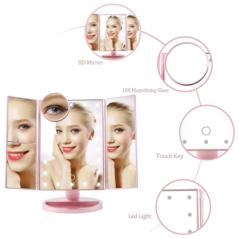 

Suwn LED Light Makeup Mirror Table Mirrors 2/3/10X Magnifying Glass Cosmetic 3 Folding Vanity Mirrors 180 Rotation Touch Dimmer