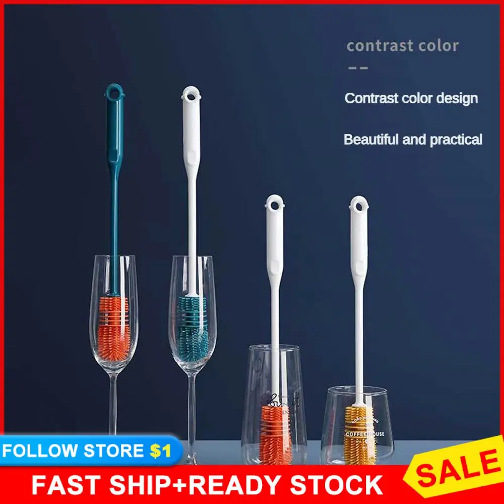 

Bottle Brush Long Handle 60g Long Handle Brush Household Cleaning Supplies Cup Brush Comfortable Grip Silica Gel Cleaning Brush