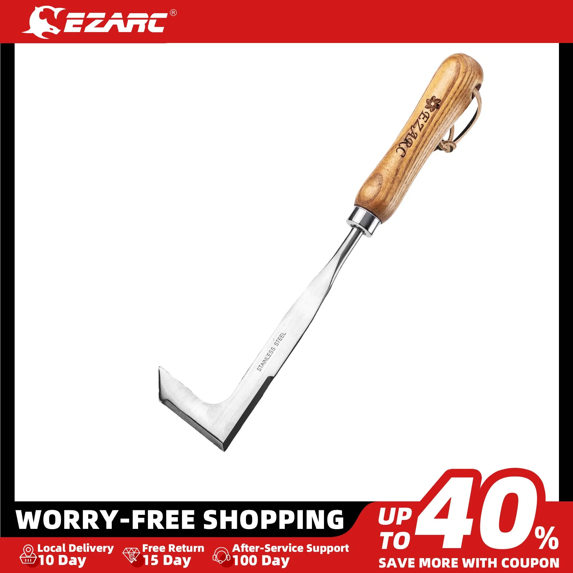 EZAEC Crack Weeder Crevice Weeding Tool Stainless Steel Manual Weeder Beech Handle Lawn Yard Gardening Tool