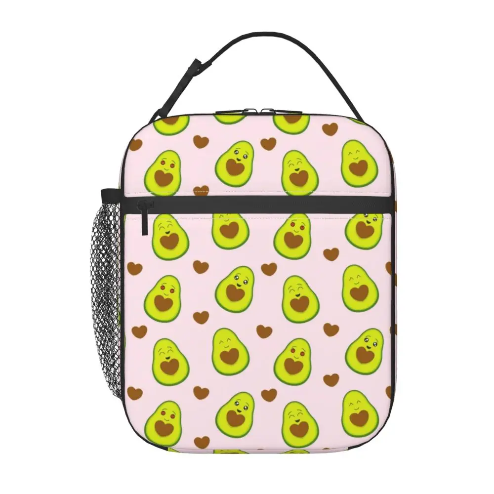 

Love Green Avocado Plant Fruit Pattern Insulated Lunch Bags for Outdoor Picnic Leakproof Cooler Thermal Lunch Box Women Kids
