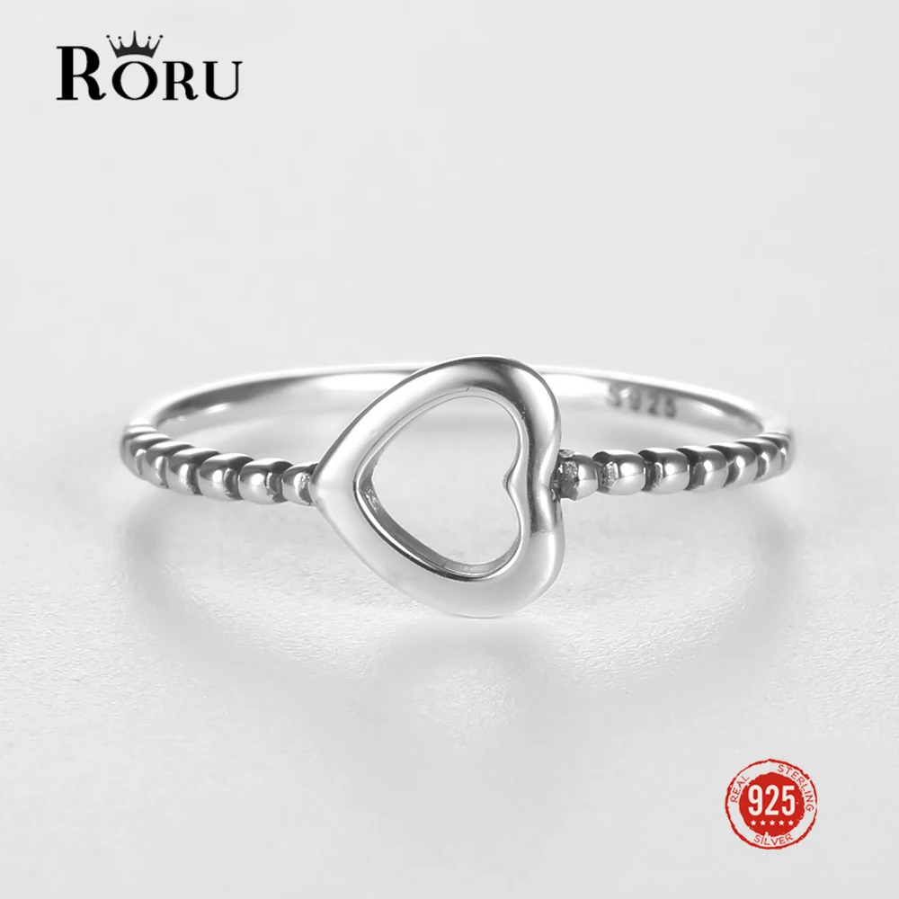 

RORU Minimalist Solid 925 Silver Ring for Women Hollow Heart Love Charm Gift for Her Stack-able Finger Fine Jewelry Gifts