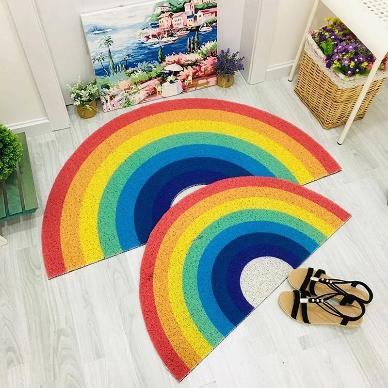 

Creative Rainbow Doormat Semicircle Floor Mat Bathroom Door Entrance Non-slip Mats Cartoon Color Rug Dustproof Waterproof Carpet