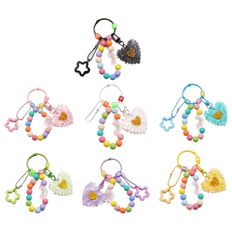 

Heart Keychain Handbag Charm Bead Wristchain Keyring for Women