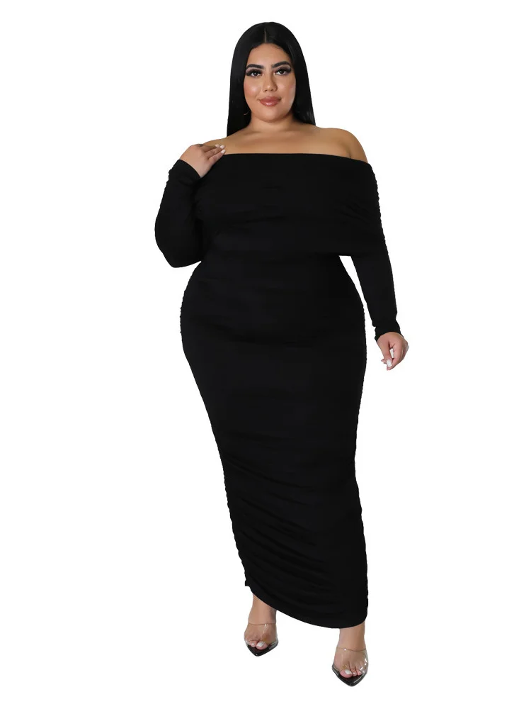 Plus Size Dresses for Women Off Shoulder Long Sleeve Sexy Elegant Draped Fashion Maxi Dress Fall Whole 3xl 4xl 5xl 6xl