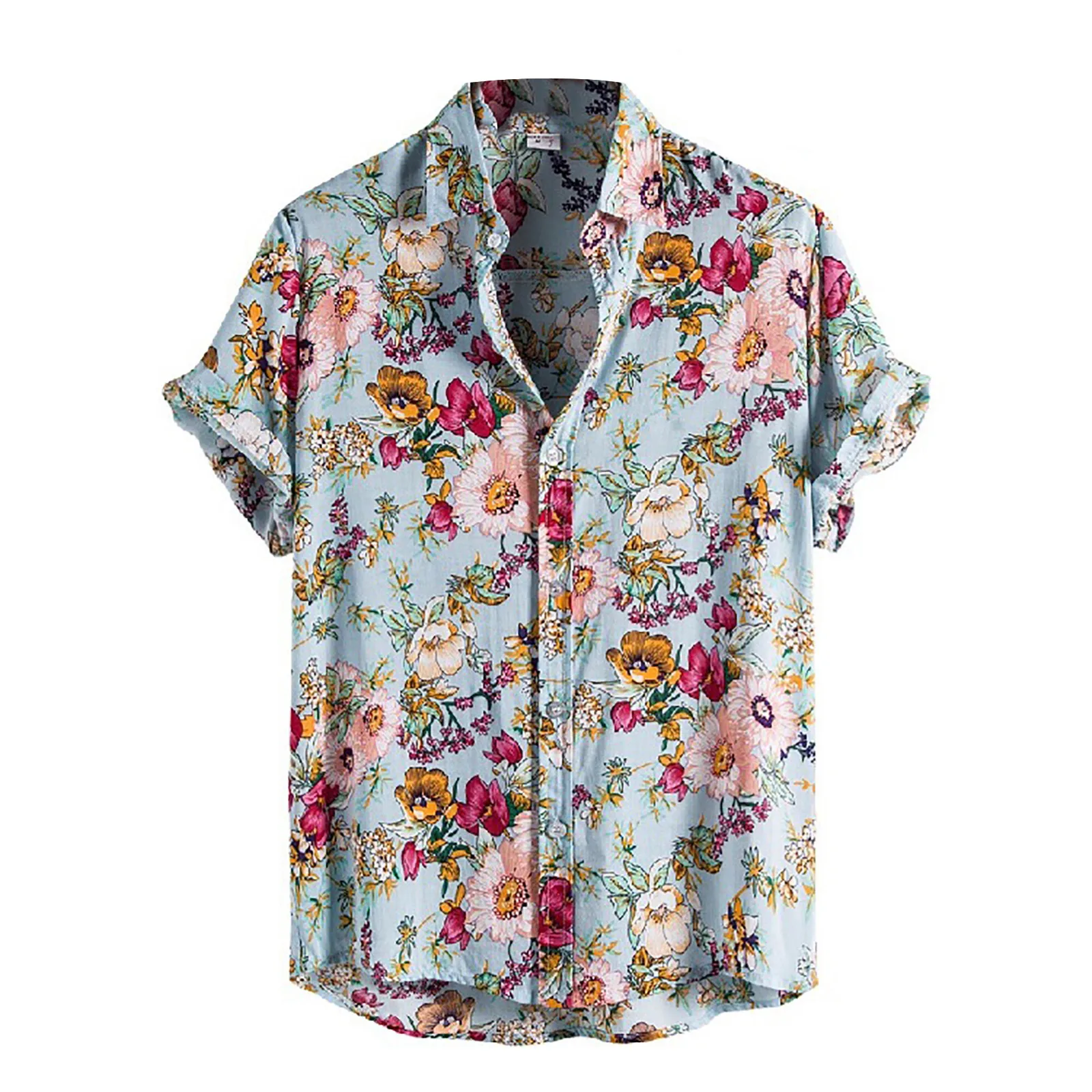 

Womail New Arrival Vintage Cotton Men Shirt Short Sleeve Ethnic Style Flower Print Tops Loose Hawaiian Shirts Men Streetwear