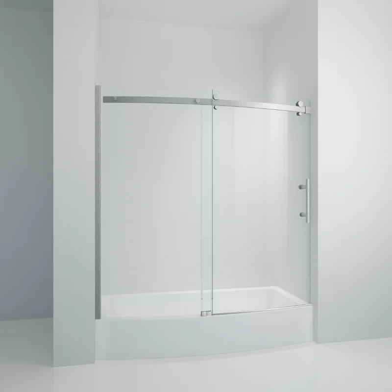 

TRUSTMADE Frameless Curved Bathtub Shower Doors 60" Width X 58" Height with 1/3"(8mm) Clear Tempered Glass Finish\