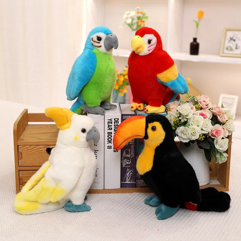 25cm Cute Cartoon Bird Simulation Colorful Parrot Plush Toy Homdecor Stuffed Dolls Soft Animal Gift for Kids Decoration