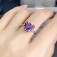 romantic heart shape 925 sterling silver ring rainbow mystic topaz natural gemstone ring for women vintage jewelry accessories