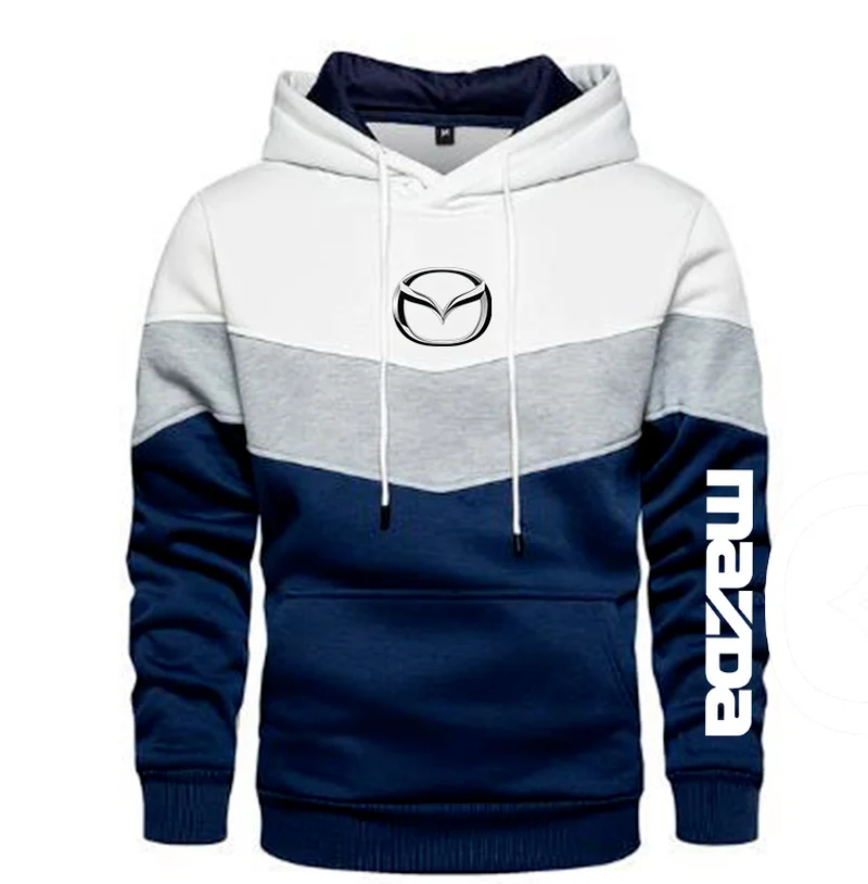 

Новинка весна-осень 2022, мужской лоскутный цветной пуловер с логотипом MAZDA, толстовка с длинным рукавом, Модная хлопковая толстовка с капюшон...