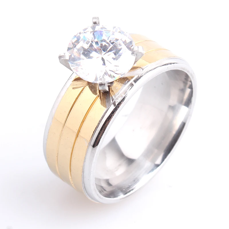 

8mm gold color three stripes zircon 316L Stainless Steel wedding rings for men women wholesale