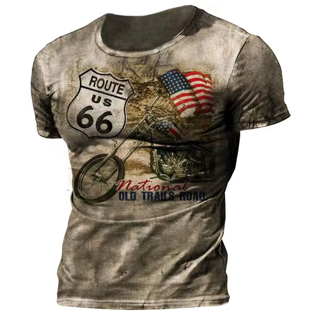 

Vintage Motocycel US Route 66 Men T Shirt Summer Loose Round Neck Short Sleeve Streetwear Tops Tees Casual Oversized T-shirts