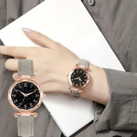 moda reloj de mujer watch gift female starry sky dial leather green black strap quartz watches luxury clock womens wristwatches
