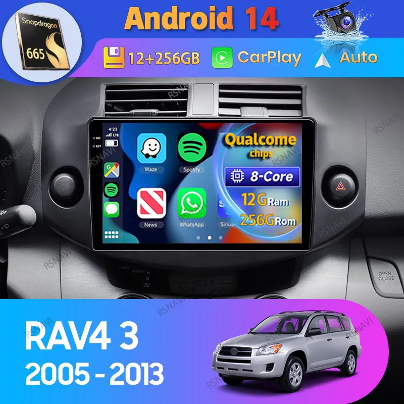 Android 14 Carplay Auto для Toyota RAV4 3 XA30 2005 2006-2013 Автомобильный радиоприемник DSP Навигационный