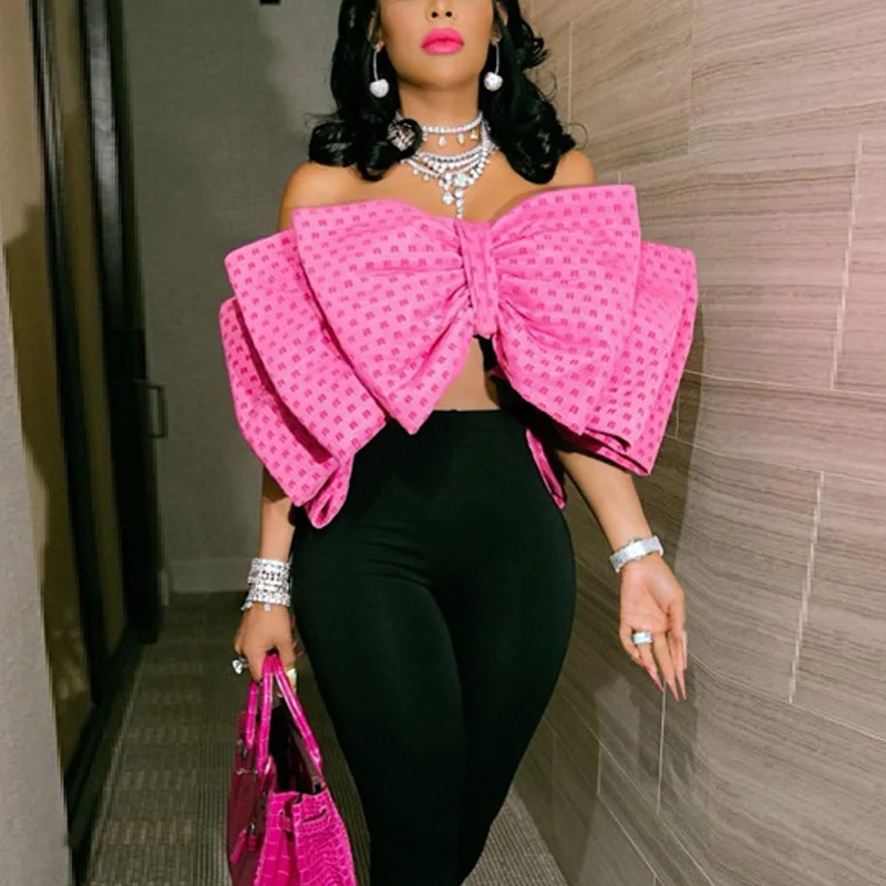 

Сексуальная Многослойная блузка с бантом, топы, женские Клубные укороченные топы вечерние большим бантом и надписью