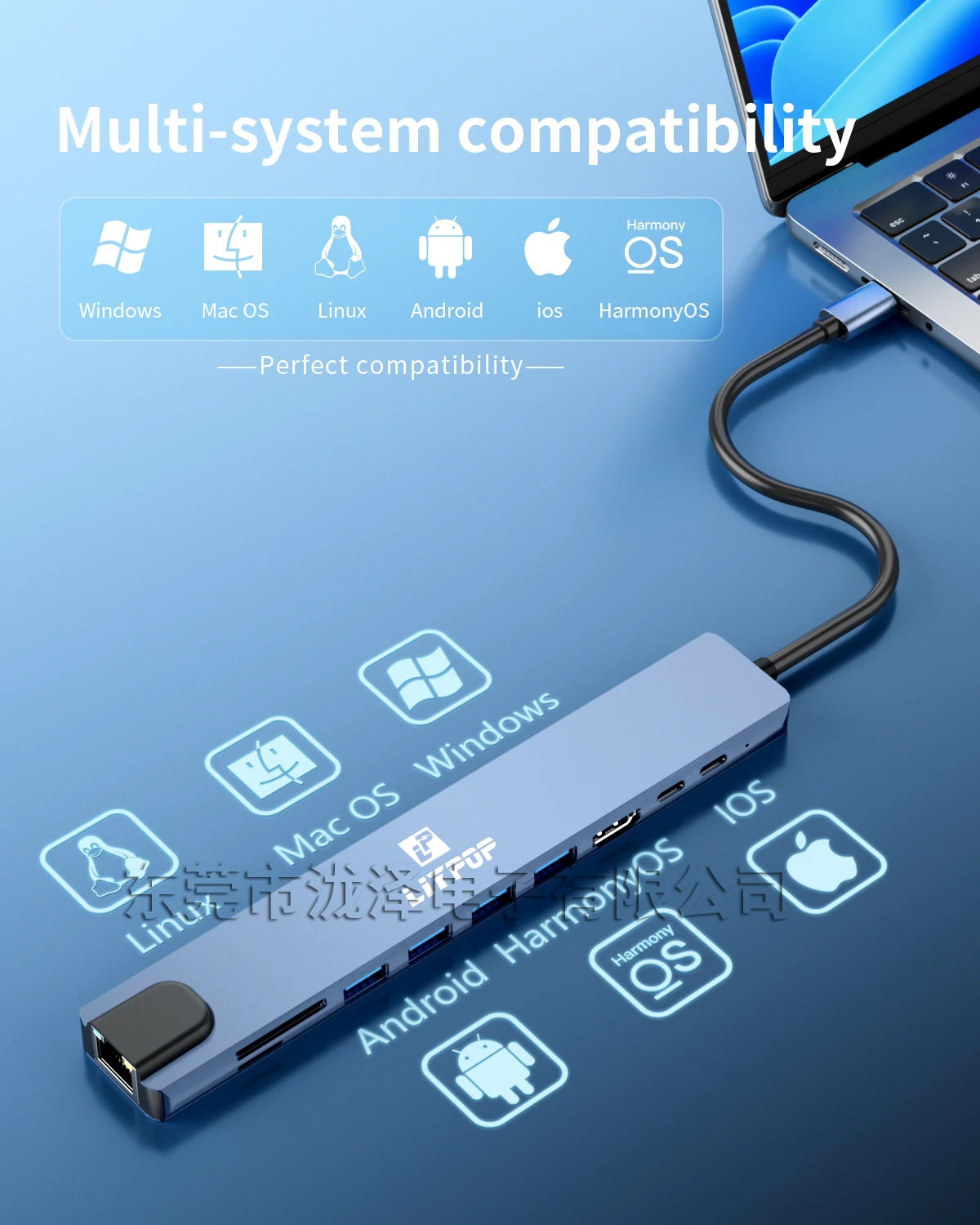 Док-адаптер 10 в 1 USB C-концентратор с 4K HDMI-совместимым VGA PD 100 Вт USB 3.0 2.0 SDTF Card Reader Разъем 3,5 мм для ноутбуков типа C (art.: 3920d030eb07a) - 3920d030eb07a