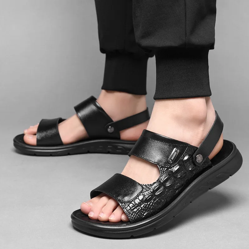 

2023 Men's Sandals Genuine Leather Sandals Shoes Men Outdoor Summer Shoes Comfort Beach Sandals Roman Men Shoes