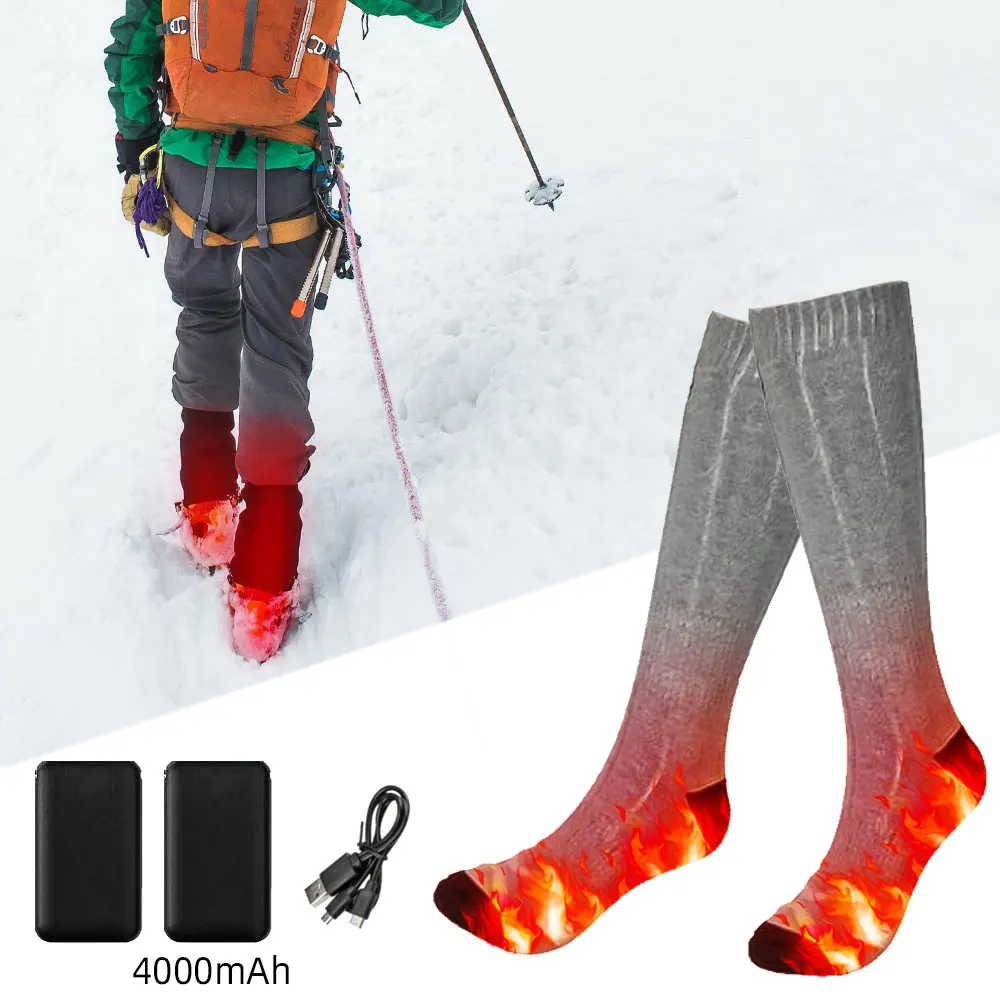 Winter Warm Socks Outdoor Electric Heated Socks Thermosocks Boot Feet Warmer with 2200mah/4000mah Battery for Ski Cycling Hiking