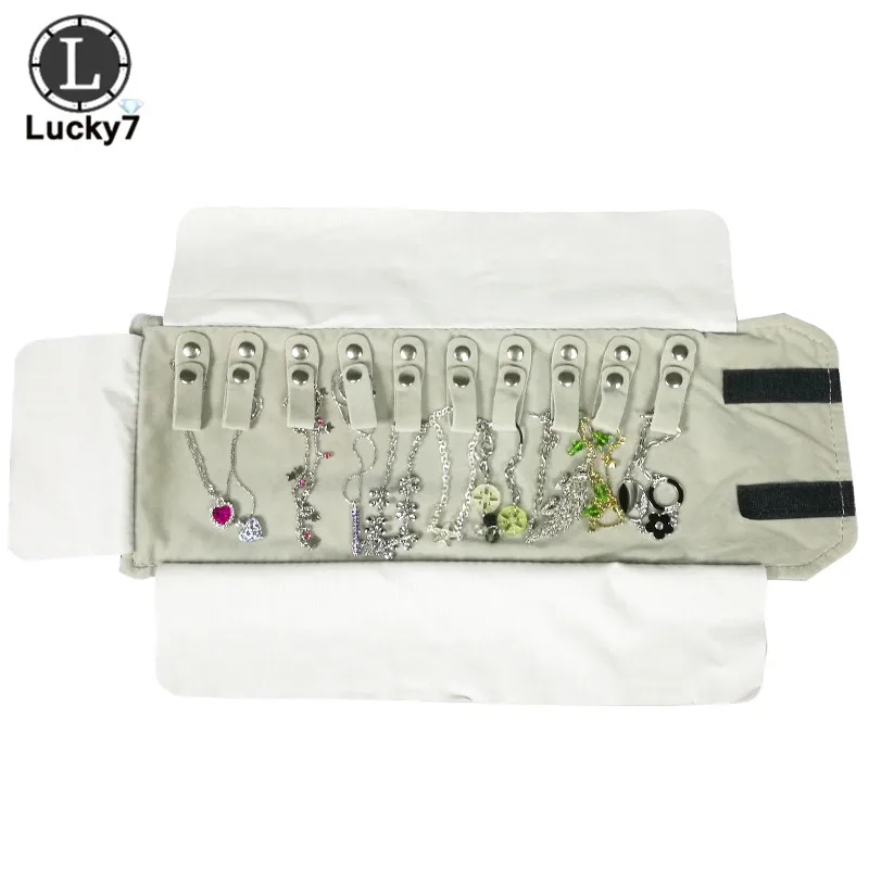 Factory Wholesale Jewelry Roll Bag Portable Case Gray Velvet Organizer Multi Functional Necklace Rings Earrings Storage Box