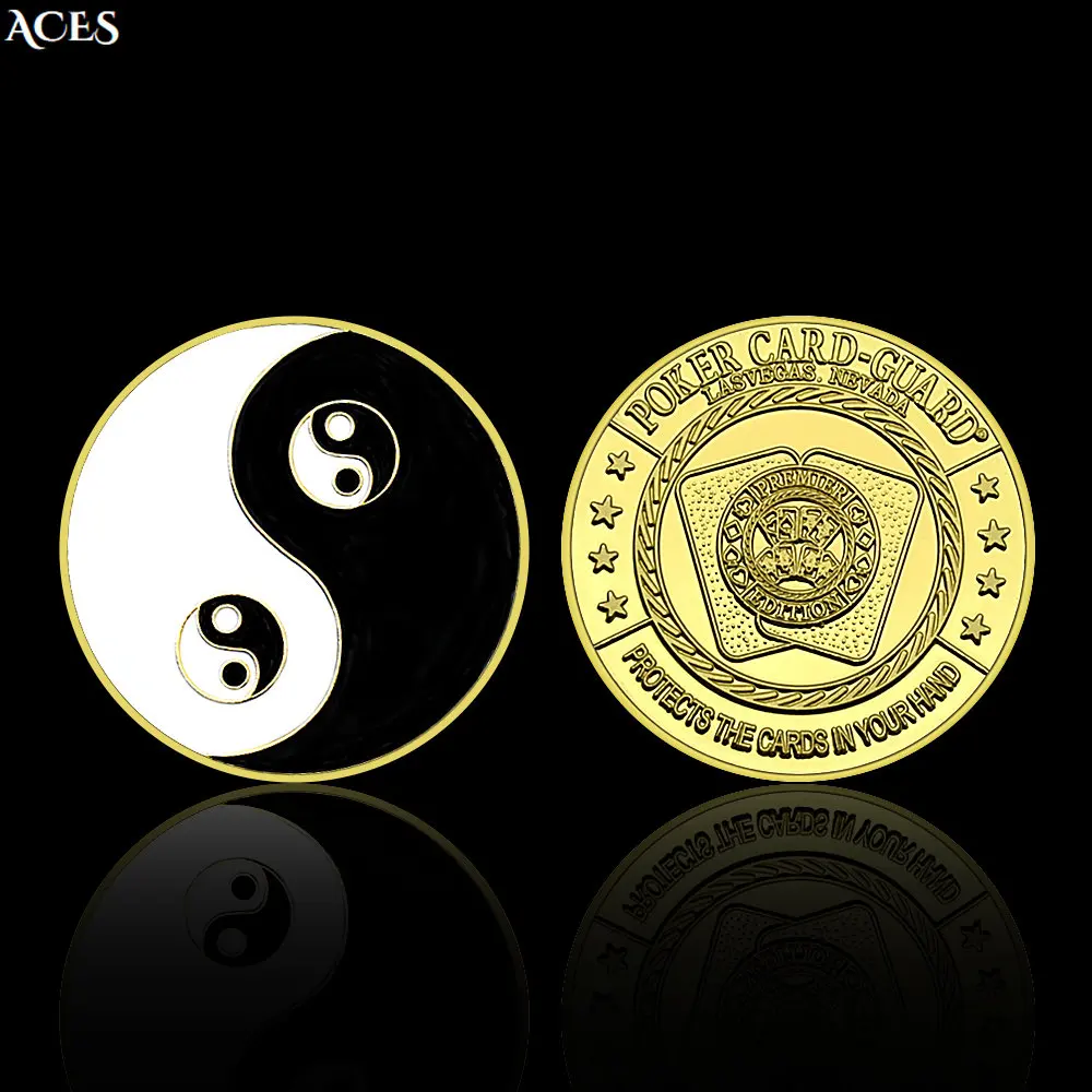 

Chinese Tai Chi Gold Coin Black White Taoism Sign Ancient Eight Diagrams Token Poker Card Guard Commemorative Medal In Cover