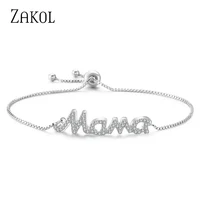 zakol fashion letter mama micro pave cubic zirconia adjustable bracelet bangle for women pulseras mujer party jewelry bp2045