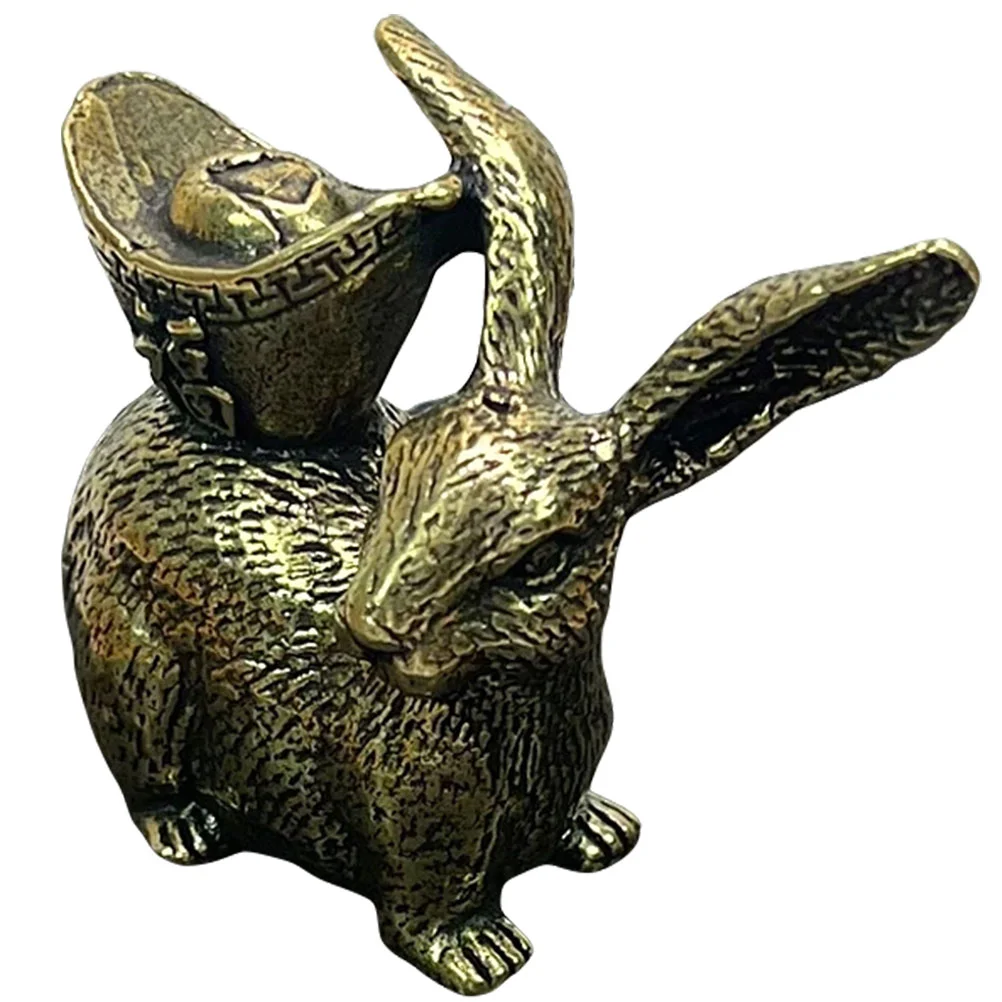 

Rabbit Statue Zodiac Shui Feng Chinese Ingot Bunny Animal Figurine Ornament Year Sculpture Figurines Toy Brass Table Centerpiece