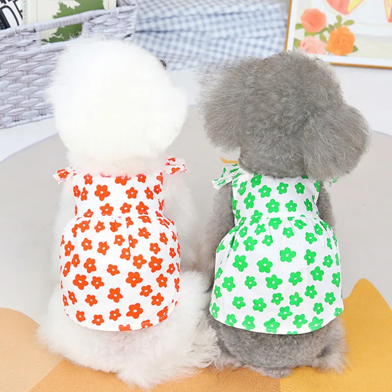 

Милое Платье для собак с цветочным принтом, юбка для щенков, стильная одежда принцессы для собак, платье для маленьких собак, одежда для коше...