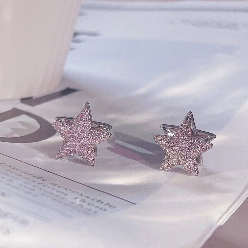 

New beautiful silver jewelry, exquisite and small star earrings, simple and gentle style, Korean high-grade Zircon Earrings,