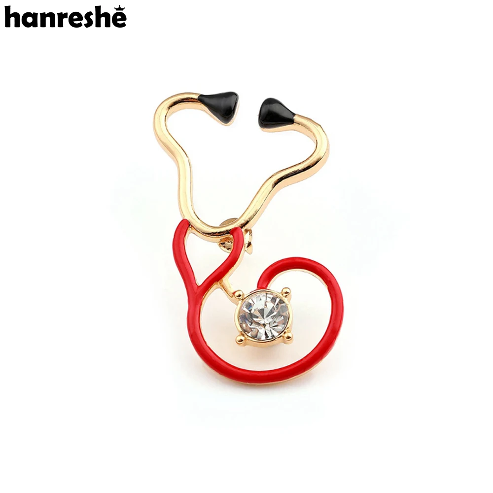 Hanreshe Классическая медицинская эмаль стетоскоп Кристалл Брошь булавка медицина