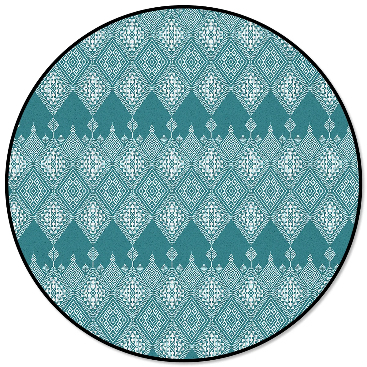 

Ethnic Style Geometric Cyan Round Carpets for Living Room Home Decoration Modern Circle Rug for Bedroom Outdoor Mat Round Rug
