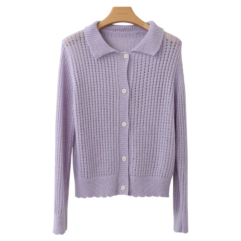 Women New Lapel Long-sleeved Cardigan Top Korean Style Loose Casual Layered Knitted Sweater