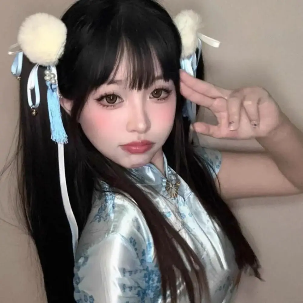 Фото Тканевая заколка для волос Chun-Li, заколки в виде утконоса, заколка для волос в китайском стиле, аксессуары для волос, заколка для волос с кисточкой и бантом, заколка для волос с кисточкой, вечерние №4