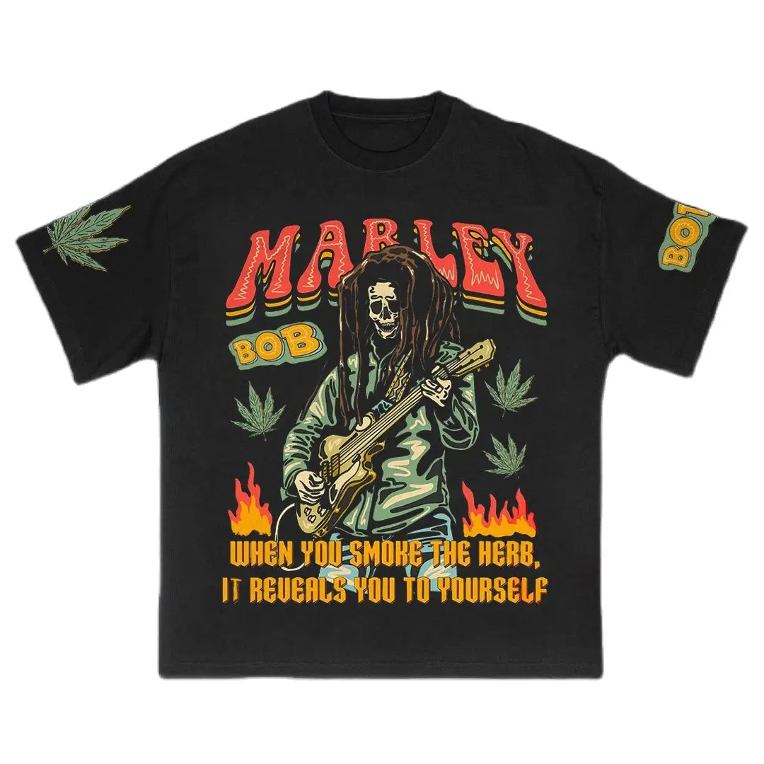 Skull Print 100% Cotton T Shirt For Men And Women Hip Hop Streetwear Lota Hot Sale Tops