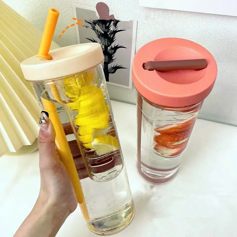 With Straws Fruit Infuser Tea Juice Cup Portable Fitness Spo