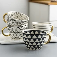 creative geometric ceramic cups with gold handles handmade coffee cups gold plated irregular gifts tumbler with straw beer mug