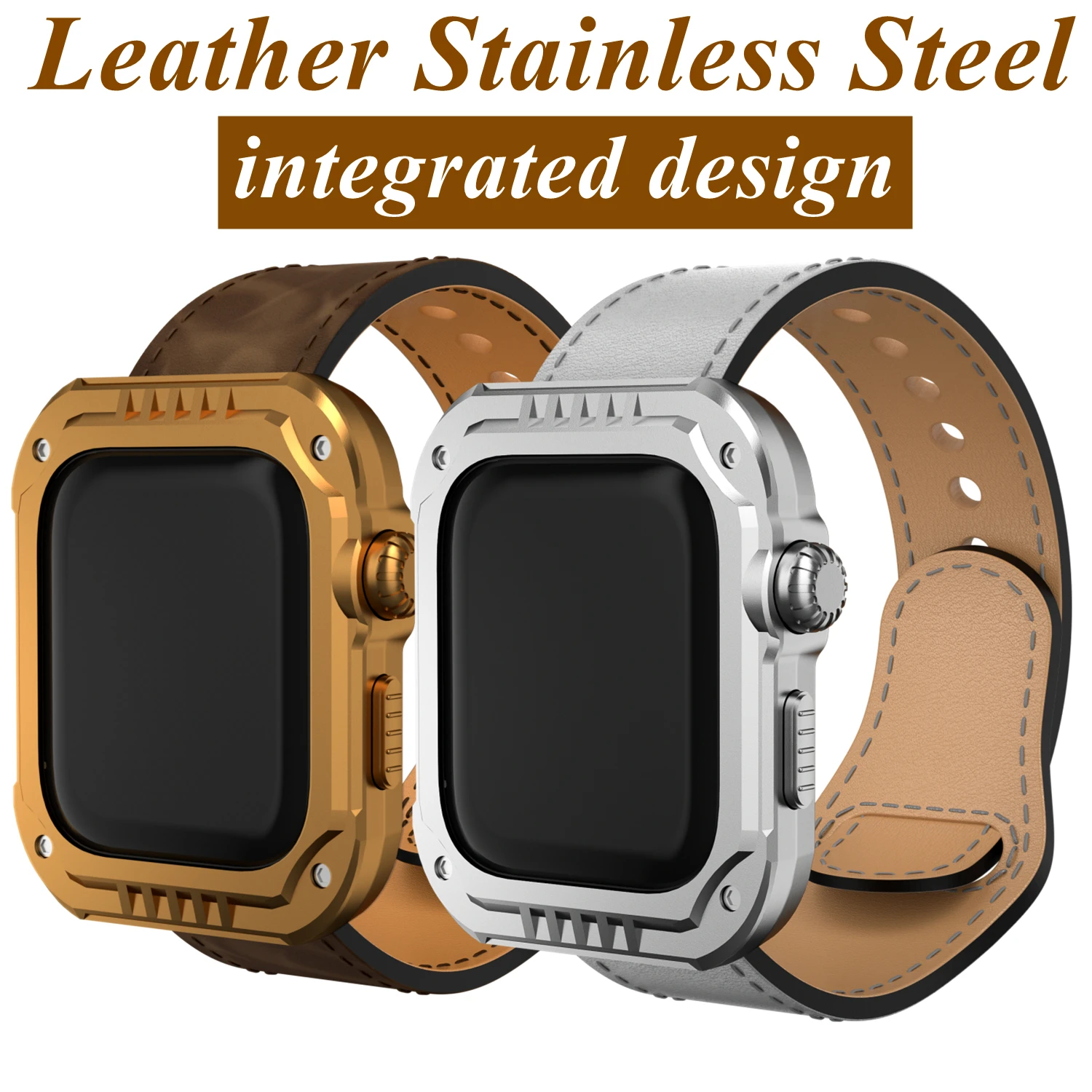 

Steel Strap+Case Stainless Steel for Apple Watch Band 6 5 4 SE 44MM Leather Sport Band for IWatch Series 6 5 4 SE 44mm 40mm