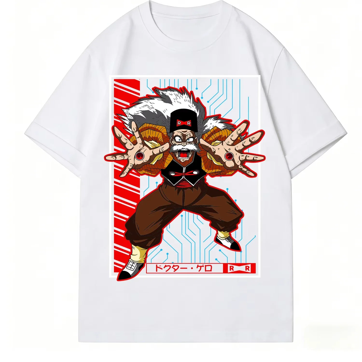 Фото Винтажная мужская футболка Dragon Ball Dr. Gero Red Ribbon Army с принтом из чистого хлопка, летняя мужская футболка 2026, унисекс, высококачественная уличная одежда, футболка №3