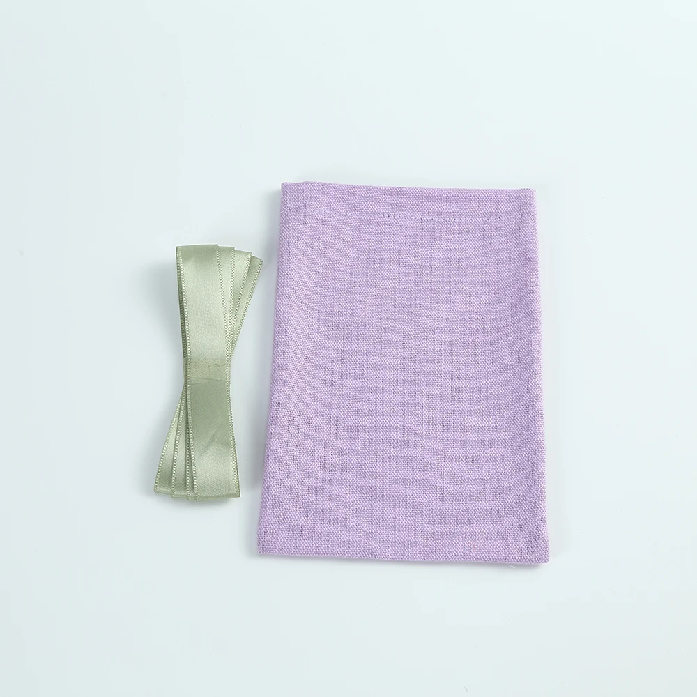 50pcs Purple Cotton Burlap Bucket Jewelry Bag with Ribbon Gift Pouches for Wedding Party Candy Bag Custom Logo Organizer Present