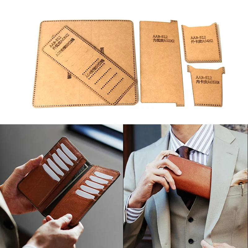 19.5cmx9.5cm DIY Handmade Men's Wallet Card Holder Bag Coin Purse Sewing Pattern Hard Paper Stencil Template
