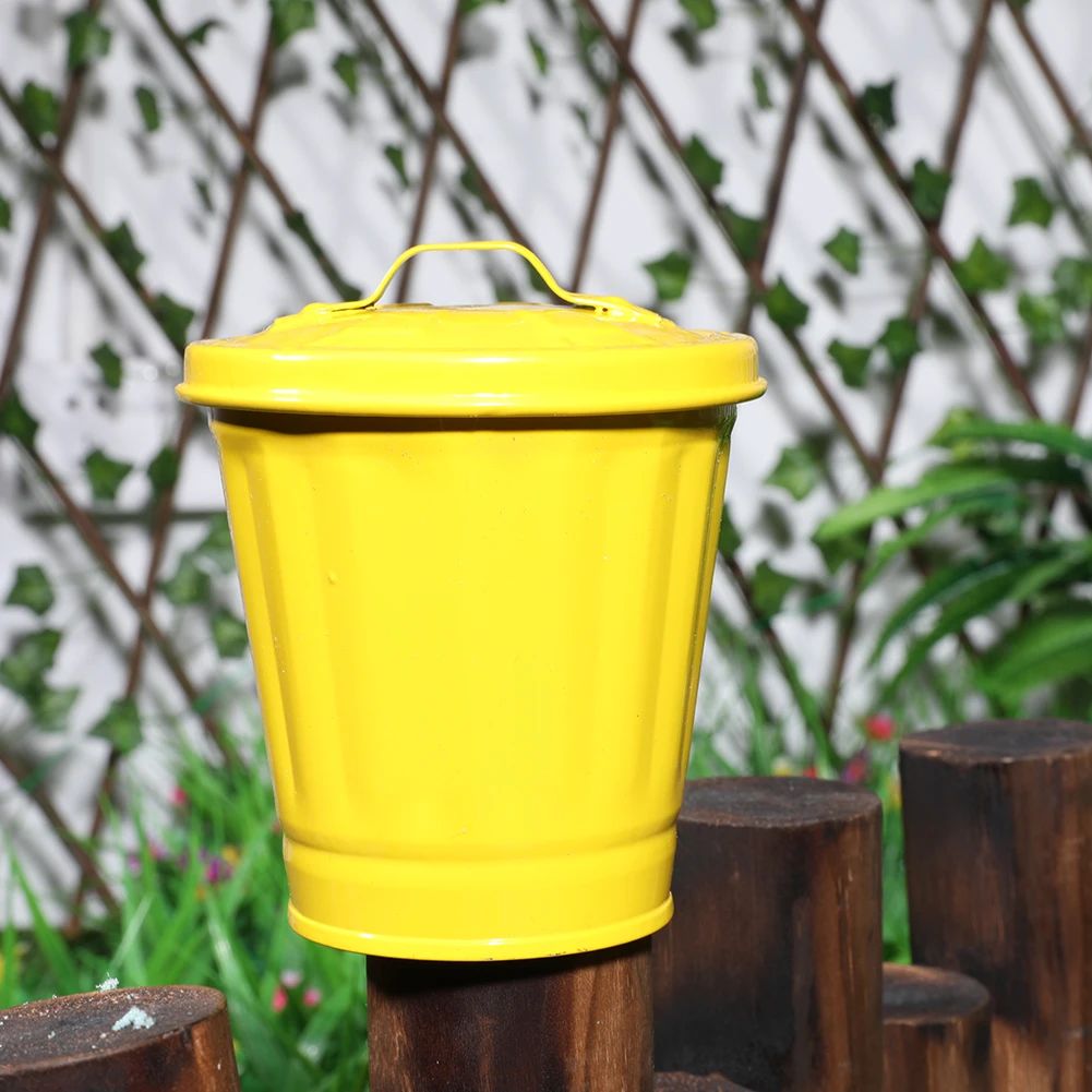 

Creative Trash Can Metal Iron Flower Pot Art Crafts Tabletop Vase Pot Home Kitchen Storage Jar with Lids Accessories