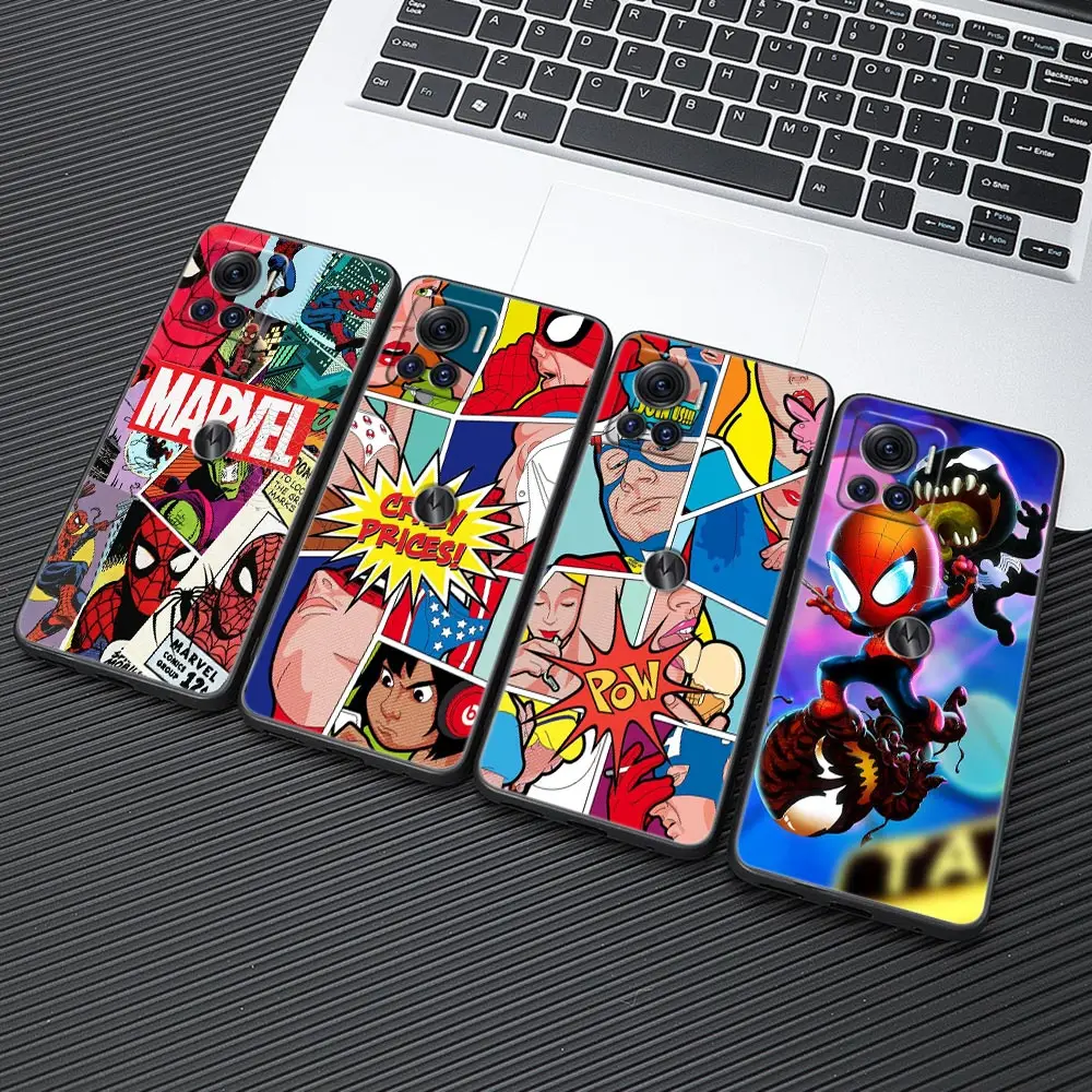 

Marvel Spiderman Comics Moto G22 Silicon Case For Motorola G32 G52 G72 G30 G60 G31 G71 G82 G8 G9 Power G200 5G Black Phone Cases