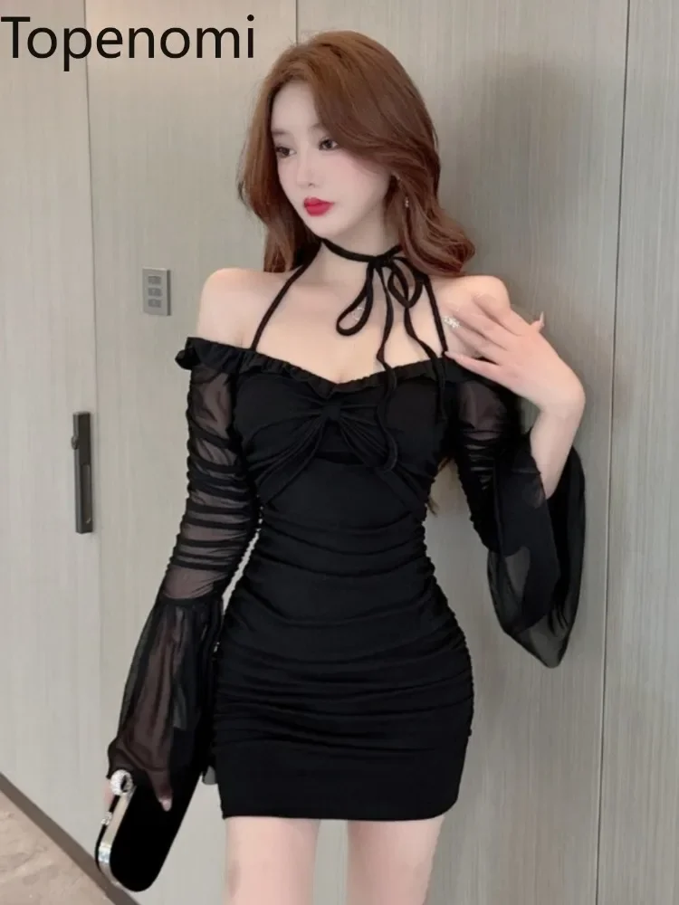 Вечернее платье Topenomi женское французское сексуальное с расклешенными рукавами