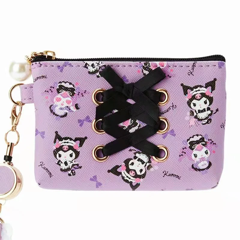 

Kawaii Kuromi Чехол для карт кошелек аниме Sanrio мультфильм милые девушки сердце ремешок брелок-Кошелек для монет сумка для хранения подвеска игруш...