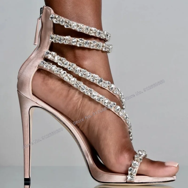 

Pereira Pink Back Zipper Crystal Sandals Women Stilettos High Heels Ankle Buckle Summer Wedding Shoes on Heels Girl's Sandals