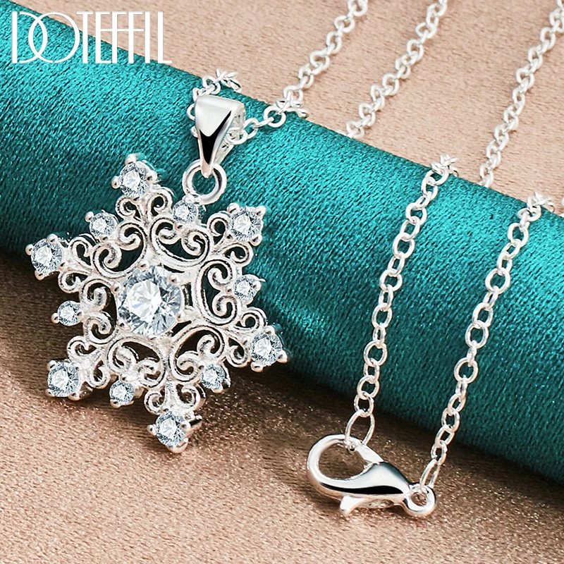 

DOTEFFIL 925 Sterling Silver Snowflake AAA Zircon Pendant Necklace 16-30 Inch Chain For Woman Wedding Engagement Fashion Jewelry