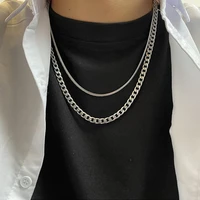 kunjoe multi layered stainless flat snake chain choker necklaces collar gothic chunky link chain necklaces for women men jewelry