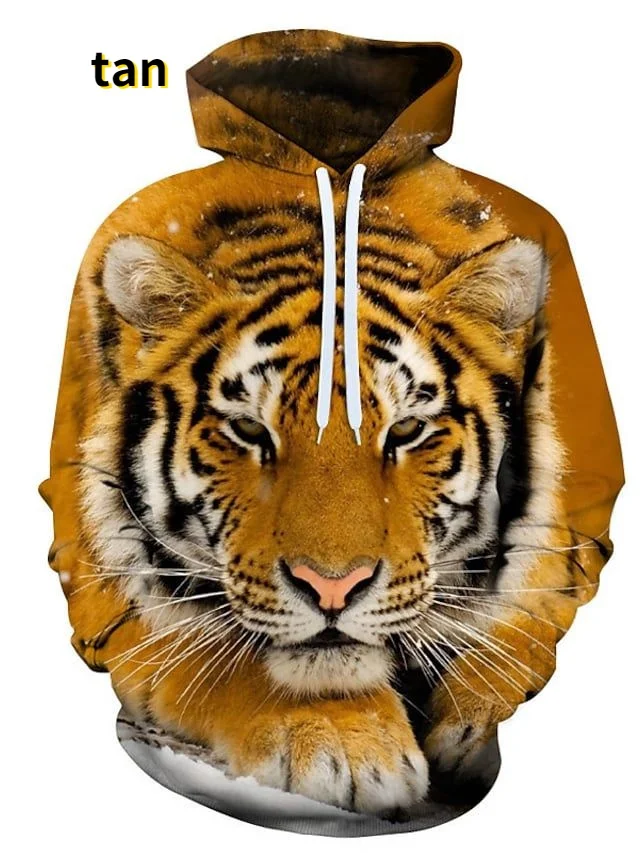 Fashion Animal 3D Graphic Tiger/lion 3D Print Hoodies Fashion Casual Long Sleeved Pullover Sweatshirts
