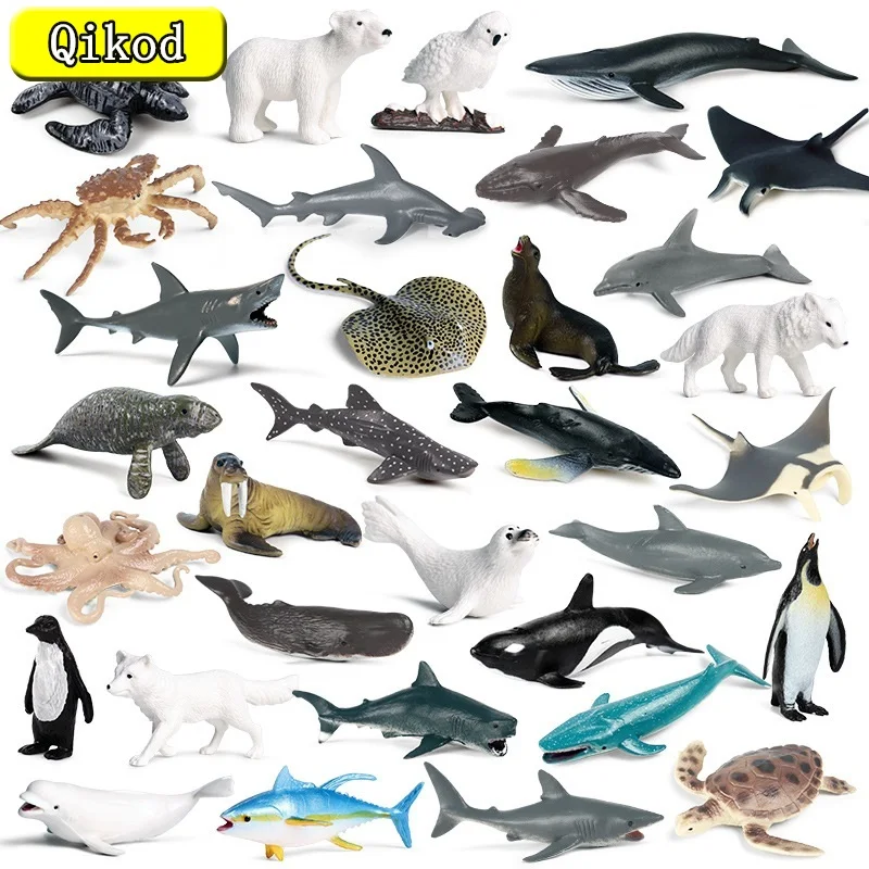 

32pcs Mini Sea Life Shark Whale Penguin Dolphin Rays Model Marine Ocean Animal Action Figures Miniature Kids cognitive Toy Gifts